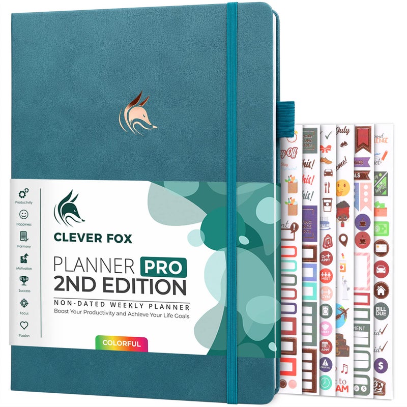 Clever Fox Planner PRO 2nd Edition - Undated Weekly Agenda Planner for Setting Goals, Tasks & Time Management - Life Organizer with To-do Lists & Habit Trackers - Large Format, 8.5x11 (Dark Teal)"" - Image 1
